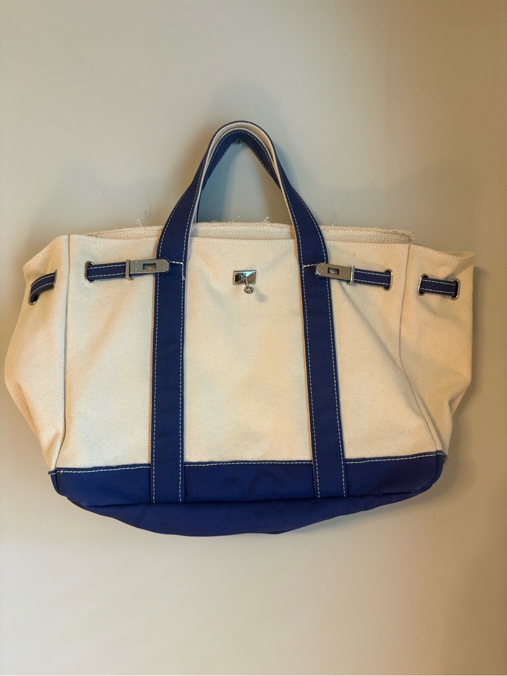 Boatkin Canvas Tote Bag in Cream and Navy